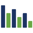 navy and green bar graph icon